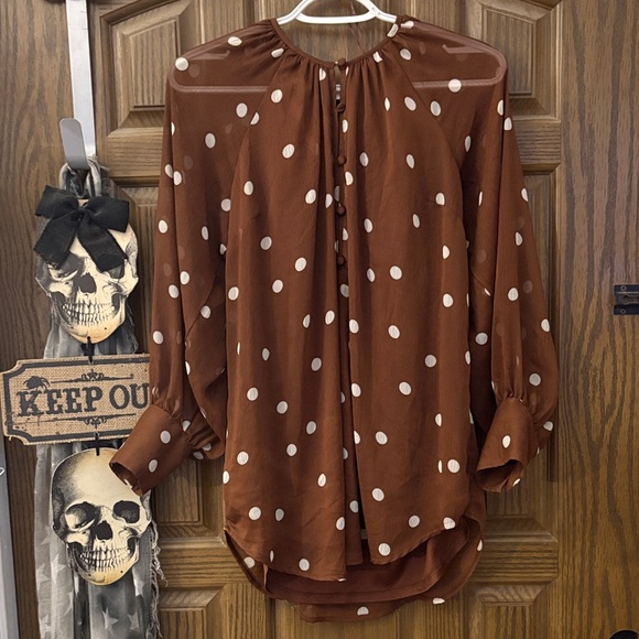 LC Lauren Conrad Chocolate Polka Dot Blouse - Picture 1 of 6